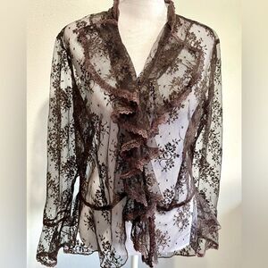 NY Collection sheer shirt disco see through lace mab wife women’s L